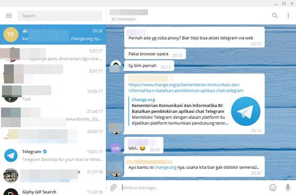Tampilan Aplikasi Telegram Versi Desktop