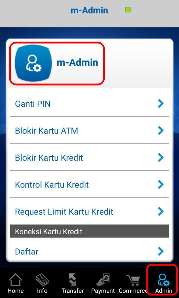 Menu m-Admin di aplikasi BCA Mobile