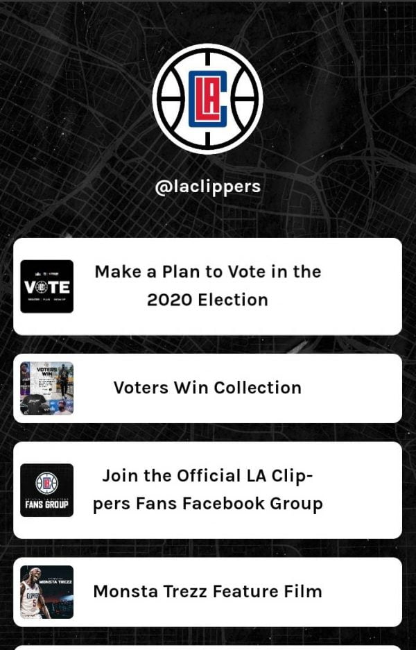 Tampilan page linktree LA Clippers